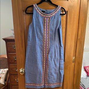 Talbots Chambray Sleeveless Dress with Multicolor Trim - size 6